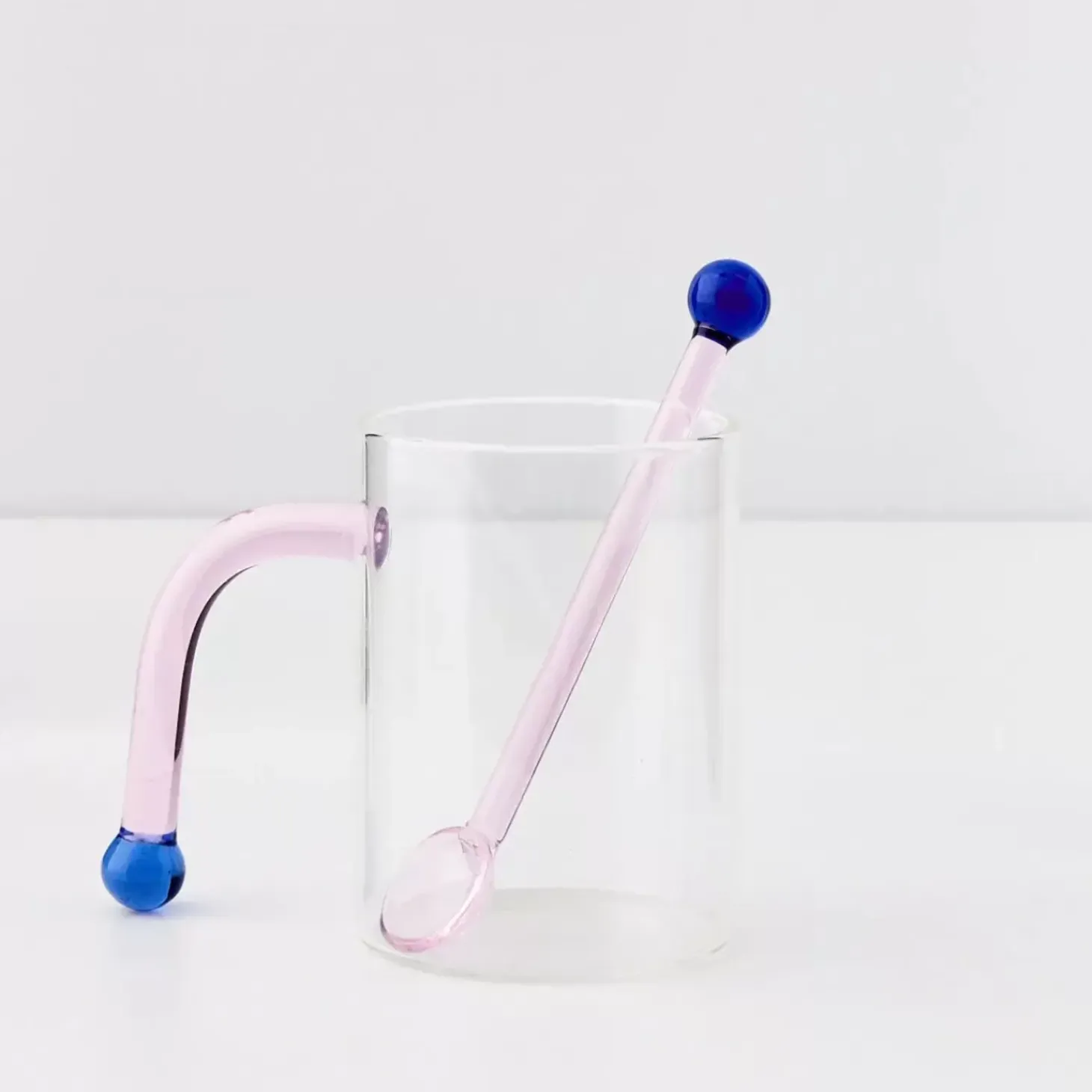 Bauhaus Glass Tumbler & Stirrer Pink