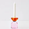 Bevel Crystal Taper Candle Holder Amber Pink