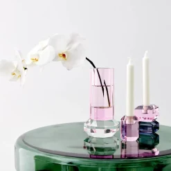 Briolette Crystal Taper Candle Holder Pink