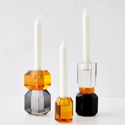 Briolette Crystal Taper Candle Holder Amber