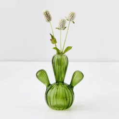 Cactus Small Coloured Glass Vase Green