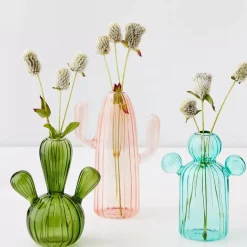 Cactus Tall Coloured Glass Vase Pink