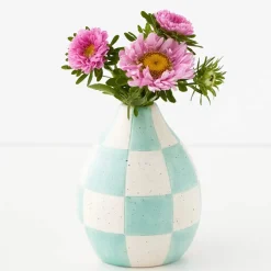 Check Ceramic Vase Blue