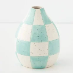 Check Ceramic Vase Blue