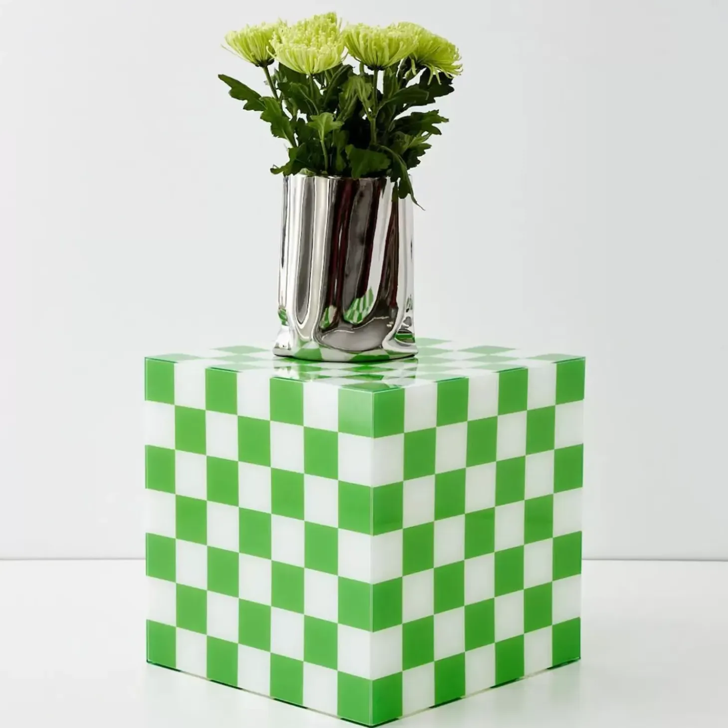 Checkerboard Acrylic Side Table Green