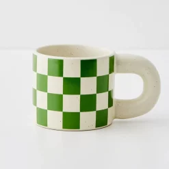 Checkerboard Ceramic Mug Green