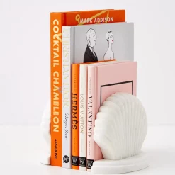 Clam Marble Bookends White