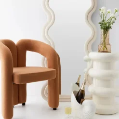 Curvy Wavy Velvet Full Length Mirror Off White