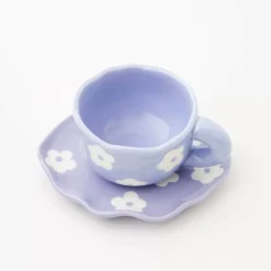 Daisy Ceramic Tea Cup And Saucer Lilac