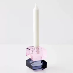 Edgy Crystal Taper Candle Holder Smoke Pink