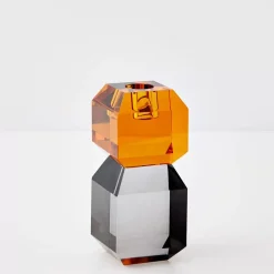 Edgy Crystal Taper Candle Holder Amber Smoke
