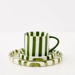 Hand Painted Coffee Cup And Plate Green
