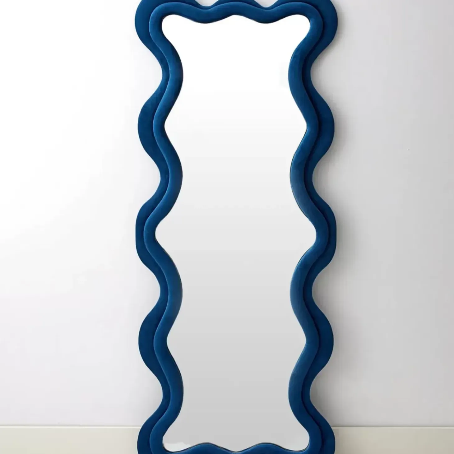 Kinked Wavy Velvet Full Length Mirror Blue