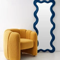 Kinked Wavy Velvet Full Length Mirror Blue