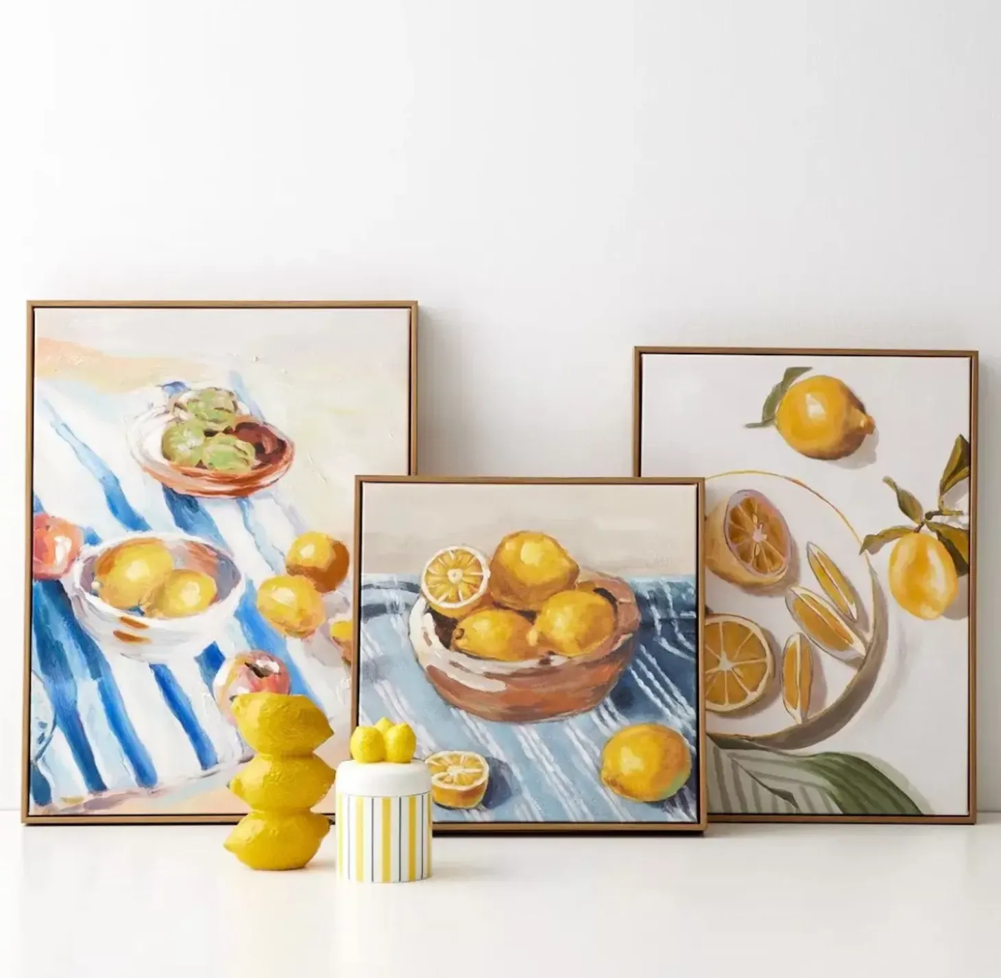 Lemon Bowl Framed Canvas Oil Painting