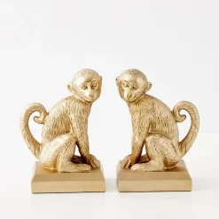 Monkey Resin Bookend Duo Gold