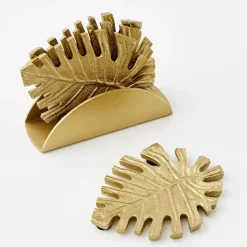Monstera Metal Coaster Set Gold