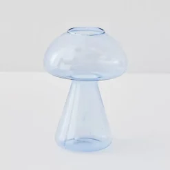 Mushroom Bud Glass Vase Blue