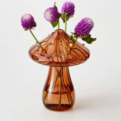 Mushroom Coloured Glass Vase Amber