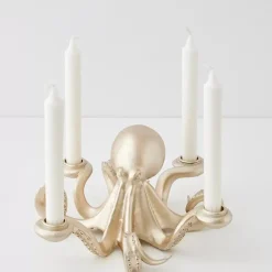 Otto Octopus Resin Candle Holder Gold