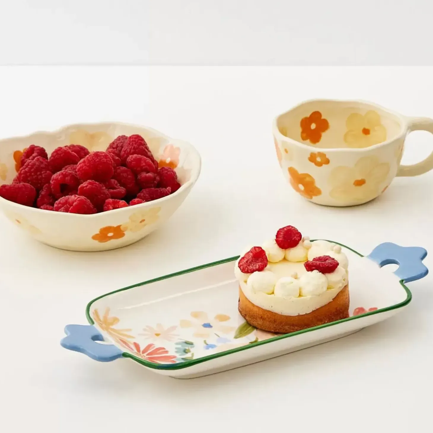 Painted Blooms Ceramic Bowl Orange