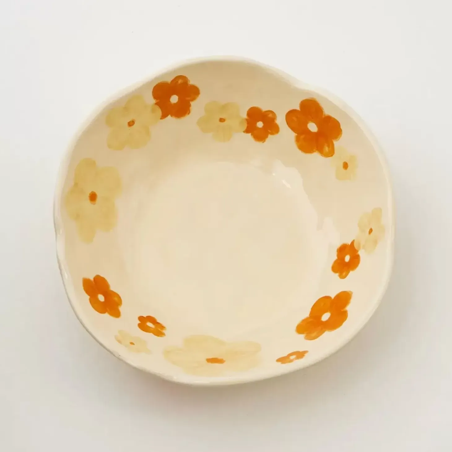 Painted Blooms Ceramic Bowl Orange