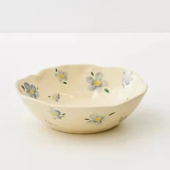 Painted Daisy Ceramic Bowl Blue