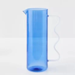 Ribbed Glass Jug Blue