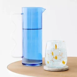 Ribbed Glass Jug Blue