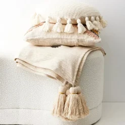Round Tassel Cushion With Insert White