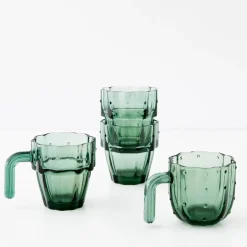 Saguaro Cactus Glass Set Of 4 Green