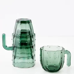 Saguaro Cactus Glass Set Of 4 Green