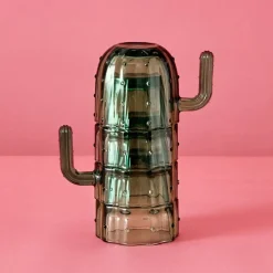 Saguaro Cactus Glass Set Of 4 Green
