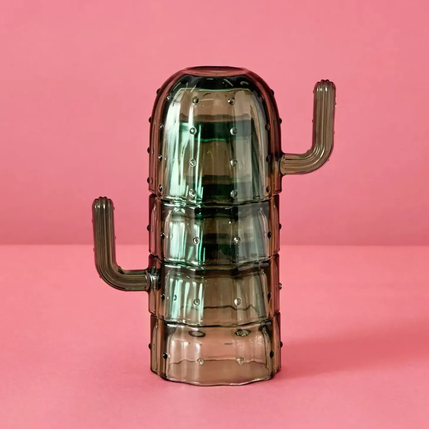 Saguaro Cactus Glass Set Of 4 Green