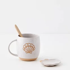 Seashell Ceramic Mug & Spoon Set