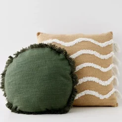 Shaggy Round Cotton Cushion With Insert Green