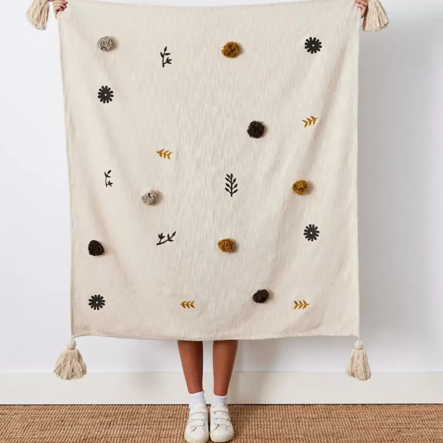 Spring Cotton Throw Blanket Off White