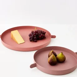Stackable Metal Serving Tray Set Of 2 Dusty Pink