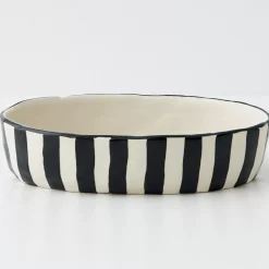 Stripe Shallow Ceramic Serving Bowl