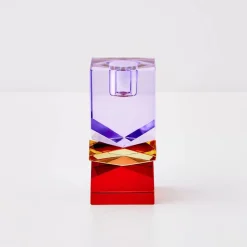 Technicolour Crystal Taper Candle Holder Purple Red