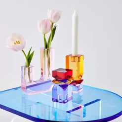 Technicolour Crystal Taper Candle Holder Amber Purple