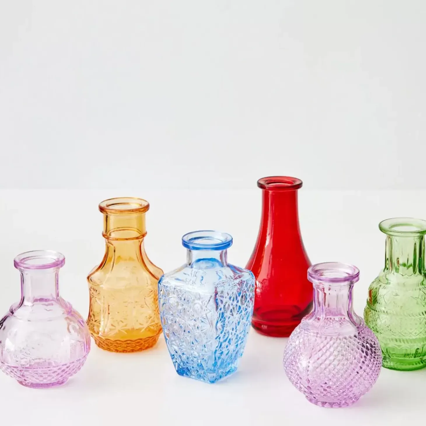 Vintage Bud Coloured Glass Vase Set 6