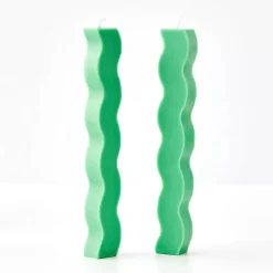 Wavy Taper Candle Green 2 Pack